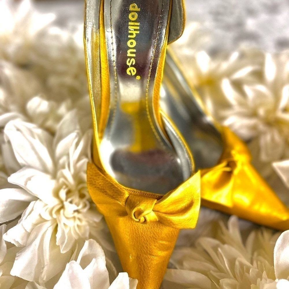 DOLLHOUSE YELLOW POINTED TOE STILETTOS HEELS WITH BOW - Picture 7 of 11